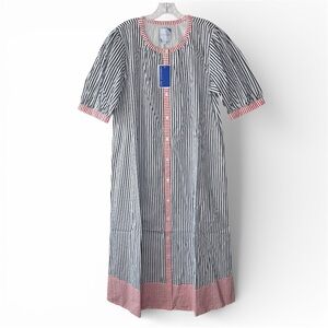 New! ADDISON BAY Preppy Americana Red Blue Stripe Cabana Midi Dress Large $178